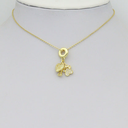 Clear CZ Gold Heart Paw Dog Bone Pendant Large Hole charm, Sku#LD774