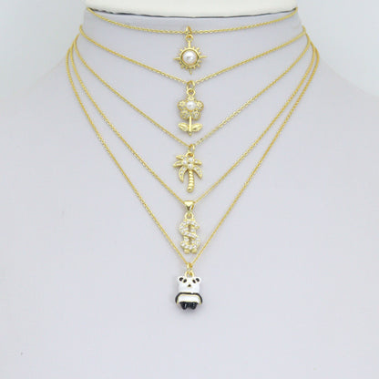 Clear CZ White Pearl Palm Tree, Gold Flower Panda Sun pearl Dollar sign Charm Pendant, Sku#LD775