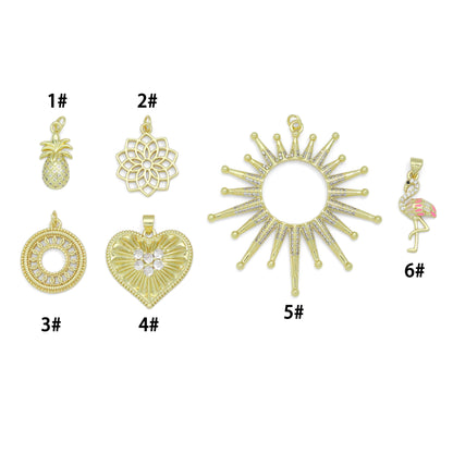 Pineapple Flower Filigree Circle Radical Heart Sunburst Flamingo charm, Sku#LK1270