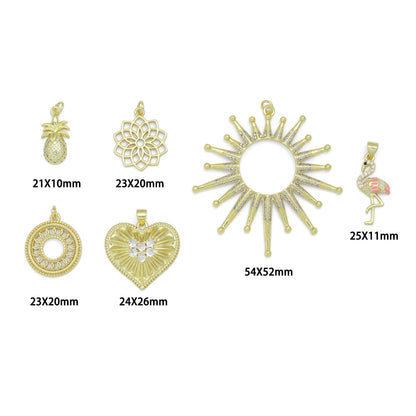 Pineapple Flower Filigree Circle Radical Heart Sunburst Flamingo charm, Sku#LK1270