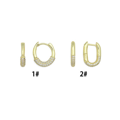Gold Clear CZ Round Oval Ring Shape Hoop Earrings, Sku#LK1276