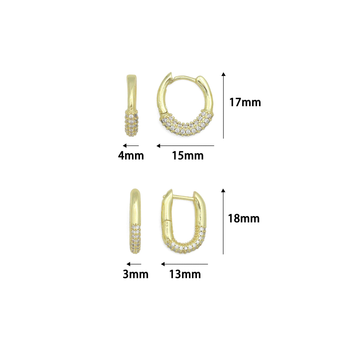 Gold Clear CZ Round Oval Ring Shape Hoop Earrings, Sku#LK1276