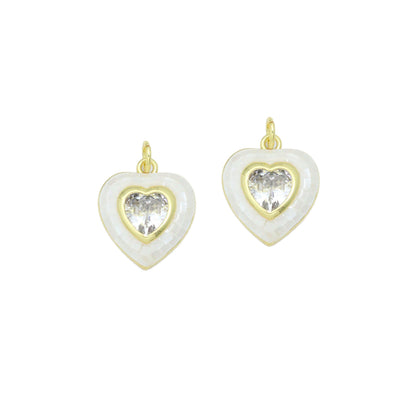 White Mother of Pearl with CZ Center Heart  Heart Pendant charm, Sku#LK1282