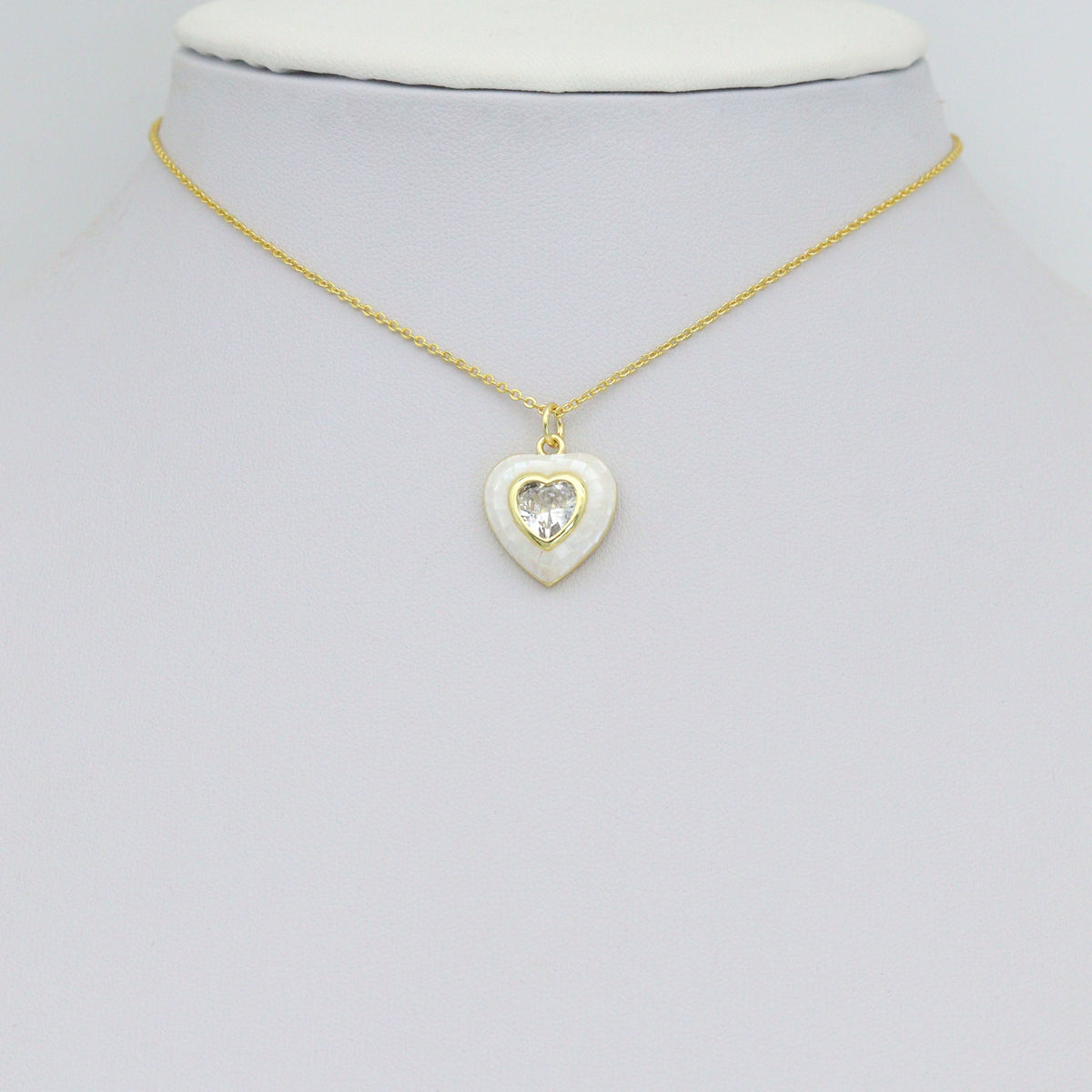 White Mother of Pearl with CZ Center Heart  Heart Pendant charm, Sku#LK1282