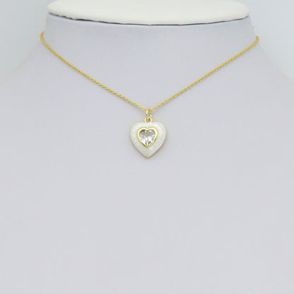 White Mother of Pearl with CZ Center Heart  Heart Pendant charm, Sku#LK1282
