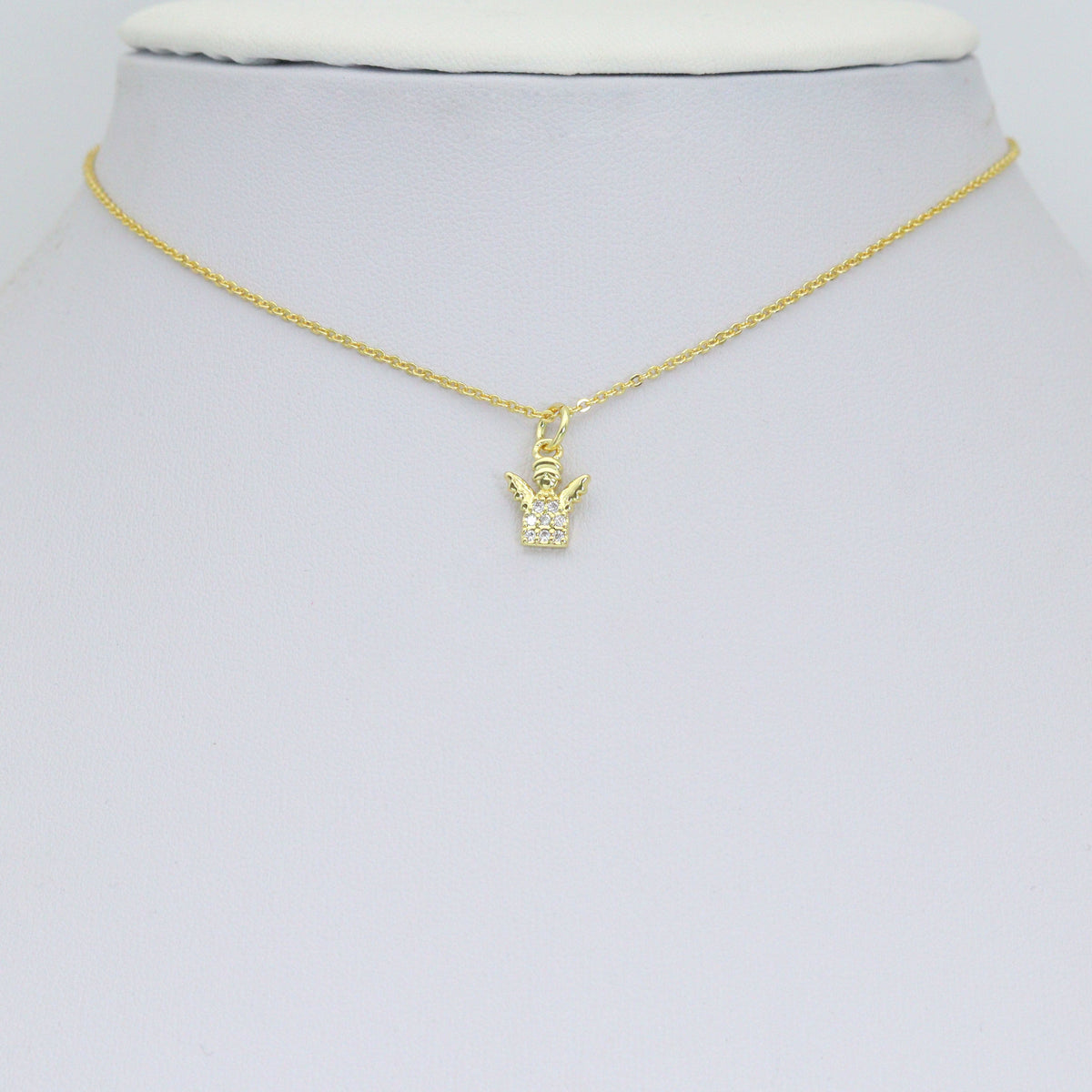 Clear CZ Gold Angel Charm Pendant, Sku#LK1290