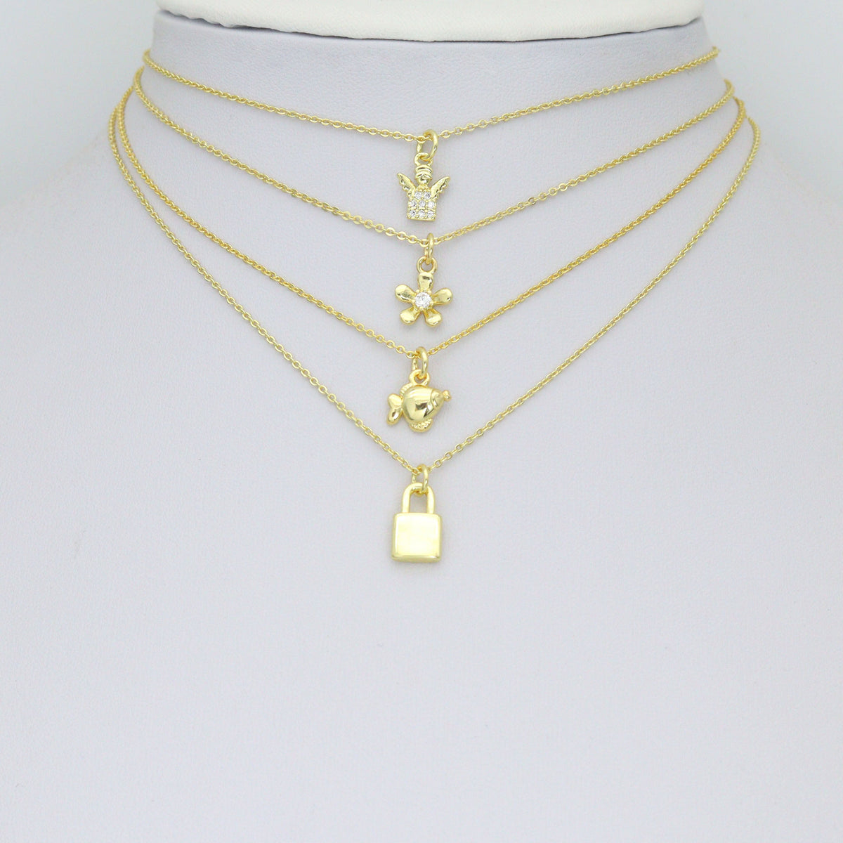 Clear CZ Gold Angel Charm Pendant, Sku#LK1290