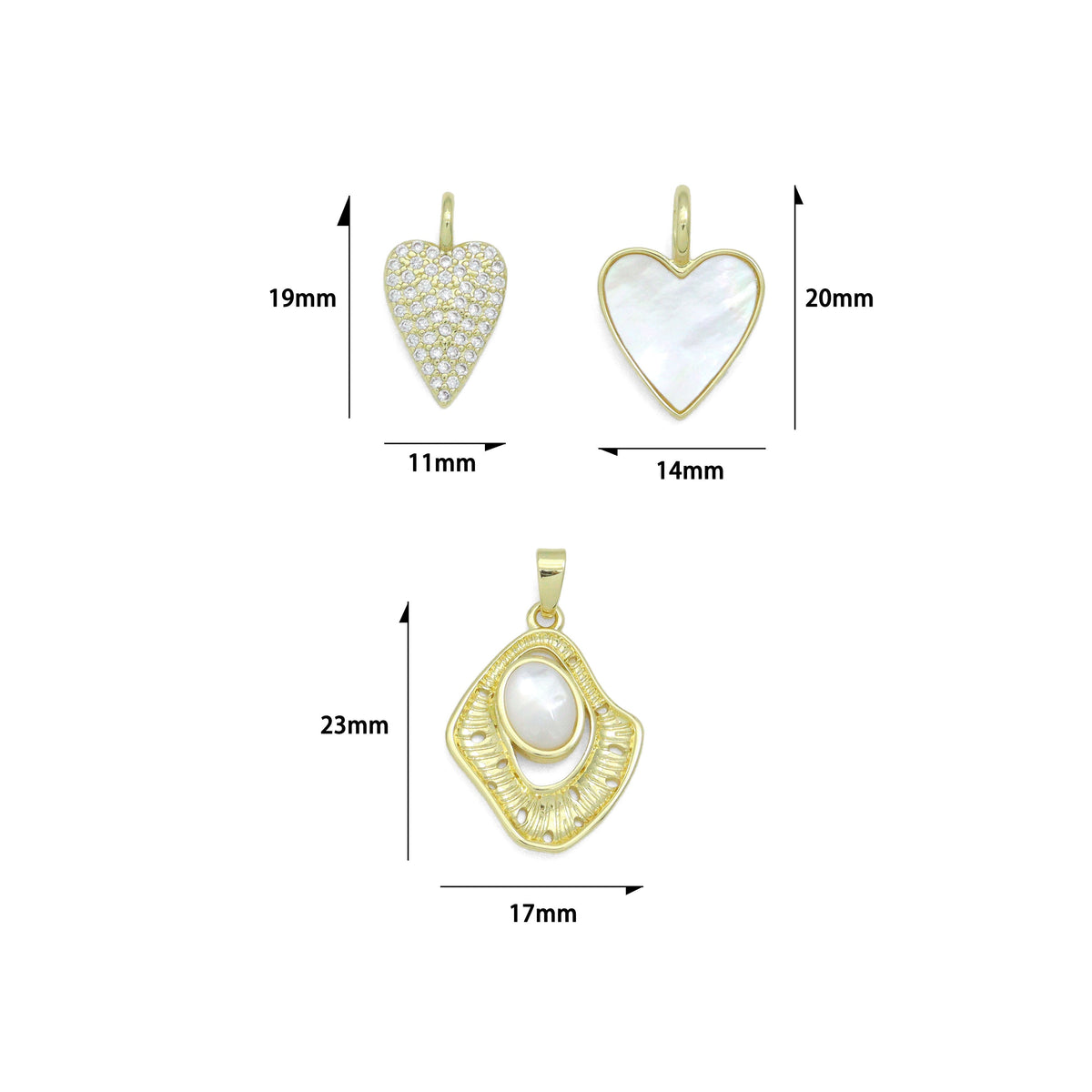 CZ Heart, Mother of Pearl Heart, Oval Pearl Pendant charm, Sku#LX917