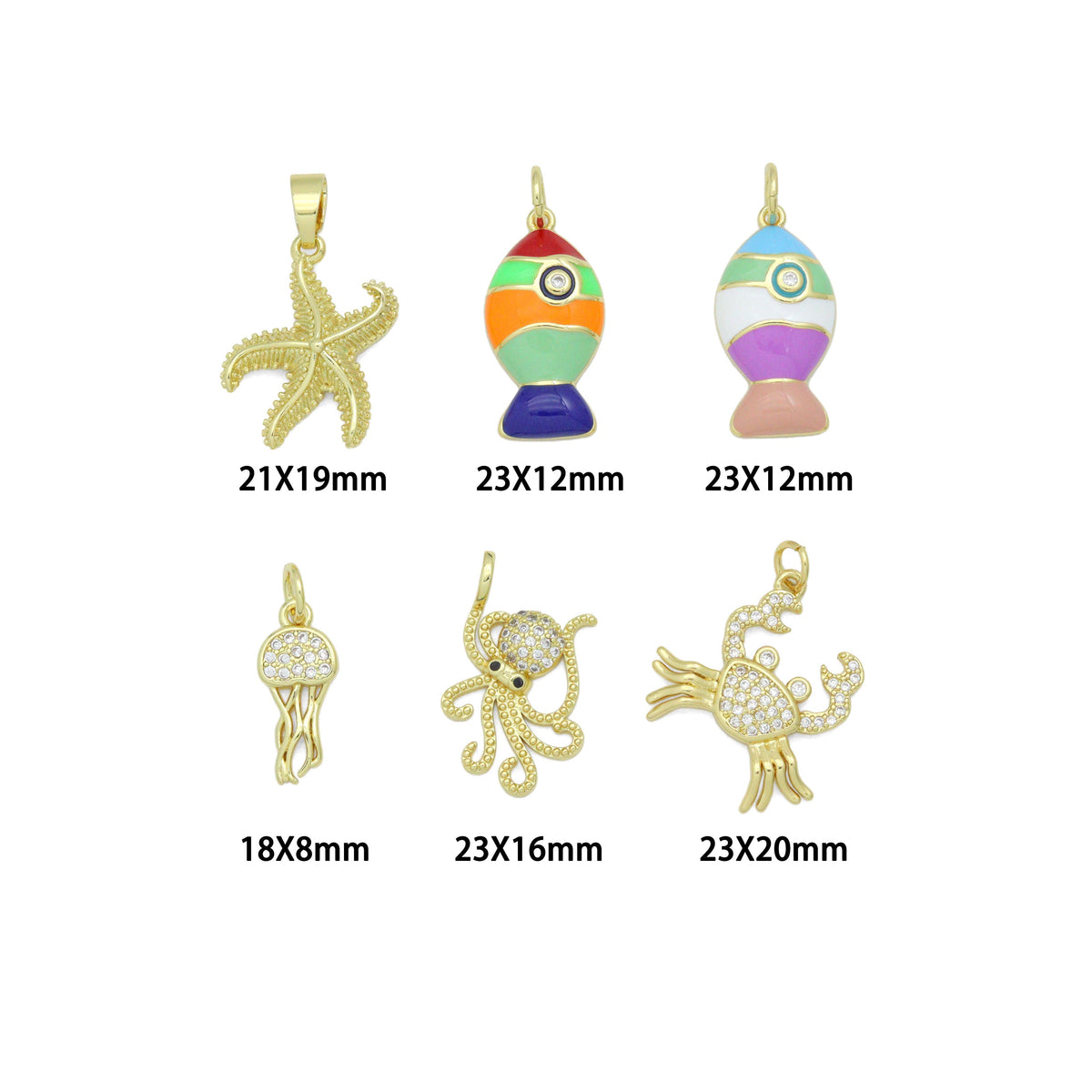 Starfish Colorful Fish Jellyfish Crab Octopus Pendant charm , Sku#LX923