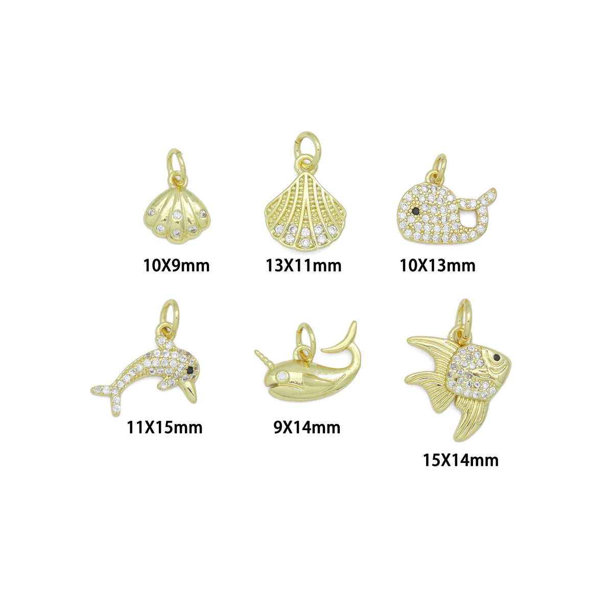 Clear CZ Gold Shell Fish Dolphin whale Pendant charm, Sku#LX925
