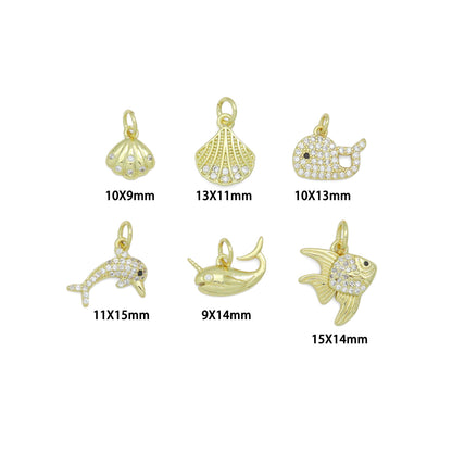 Clear CZ Gold Shell Fish Dolphin whale Pendant charm, Sku#LX925