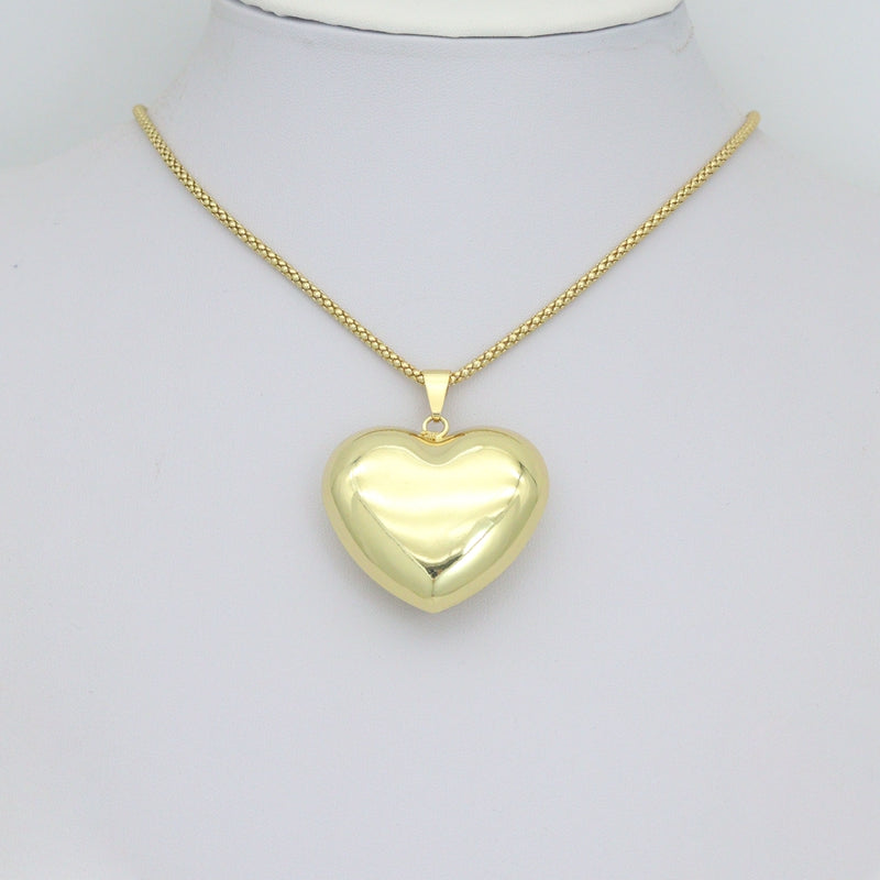 Large Puffy Gold Heart Pendant charm, Sku#LX938