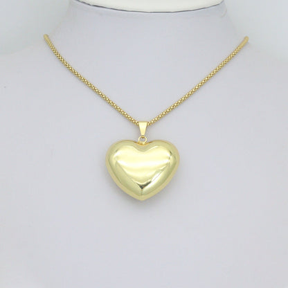Large Puffy Gold Heart Pendant charm, Sku#LX938