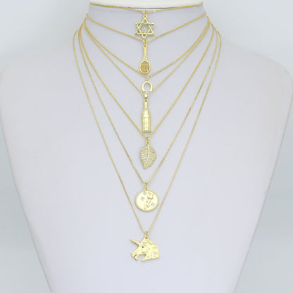 Clear CZ Tennis Racket, Star of David, Horse Shoe, Soda bottle, Gold Leaf, Rose Coin, Unicorn Charm Pendant, Sku#LX942