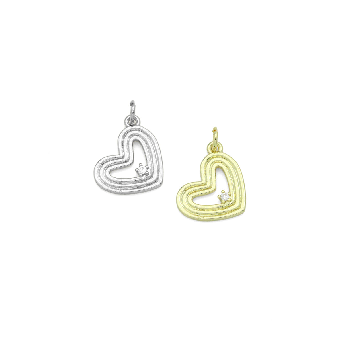 Clear CZ Gold Silver Heart Charm Pendant, Sku#LX943