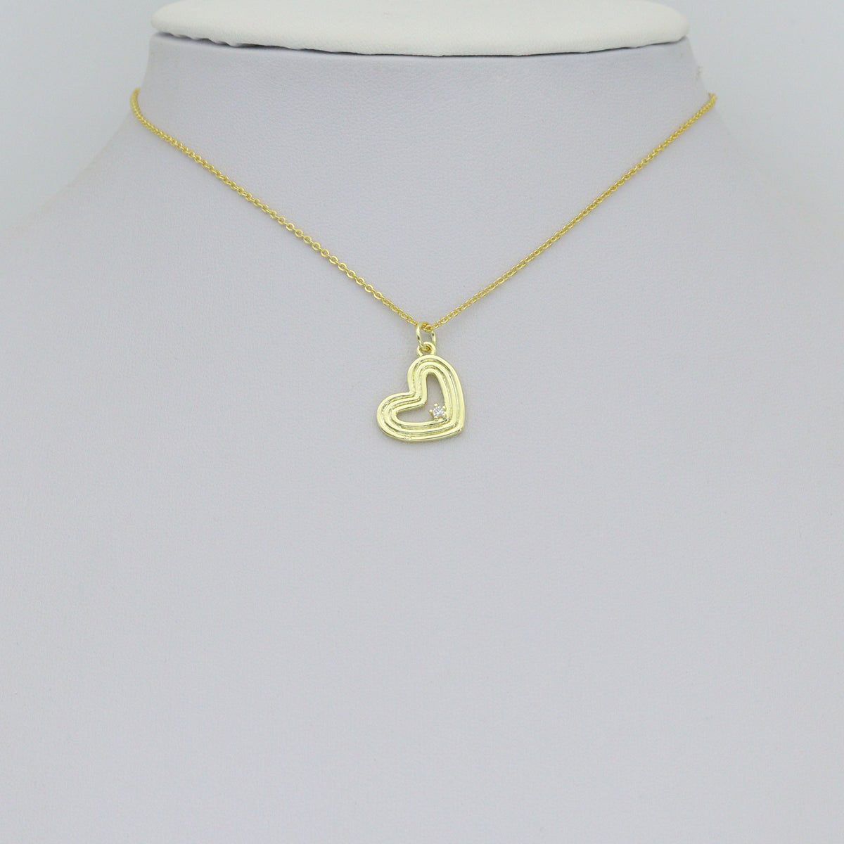 Clear CZ Gold Silver Heart Charm Pendant, Sku#LX943