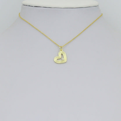 Clear CZ Gold Silver Heart Charm Pendant, Sku#LX943