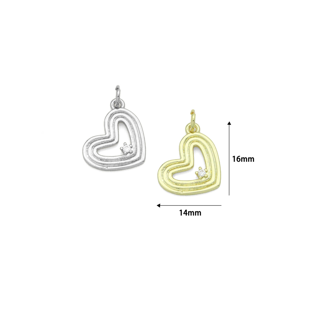 Clear CZ Gold Silver Heart Charm Pendant, Sku#LX943