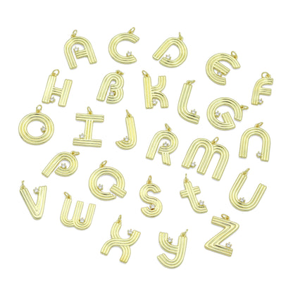 Gold Silver Alphabet Initial Charm Pendant, Sku#LX944