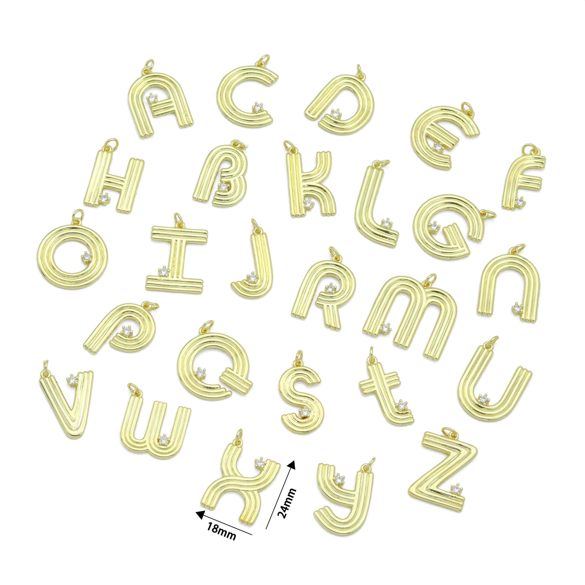 Gold Silver Alphabet Initial Charm Pendant, Sku#LX944