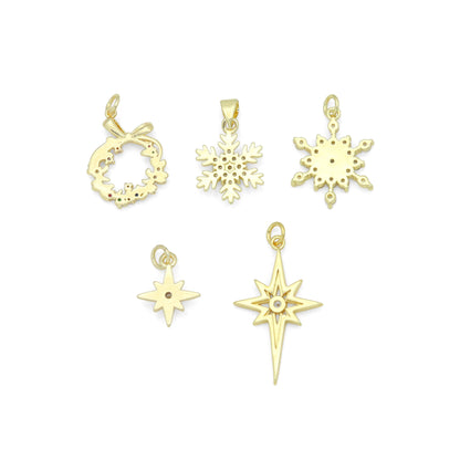 Gold Silver Holiday Wreath Snowflake  North Star Charm Pendant for Holiday necklace bracelet DIY, Sku#LX948