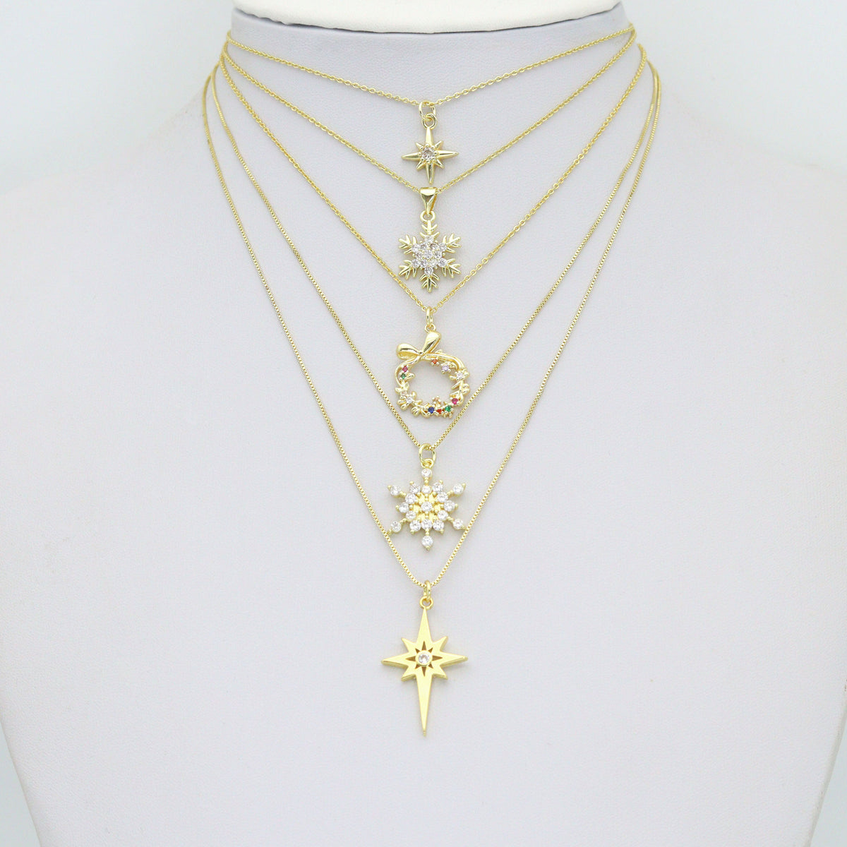 Gold Silver Holiday Wreath Snowflake  North Star Charm Pendant for Holiday necklace bracelet DIY, Sku#LX948
