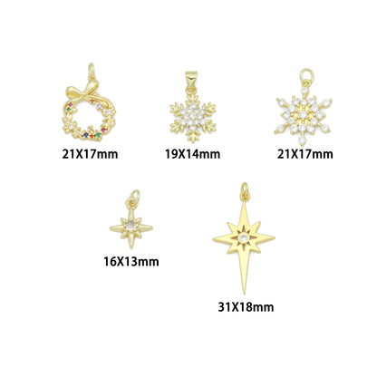 Gold Silver Holiday Wreath Snowflake  North Star Charm Pendant for Holiday necklace bracelet DIY, Sku#LX948