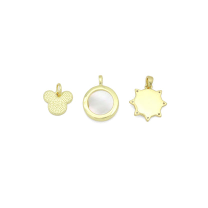 Gold Mother of Pearl Pendant Collection – Mouse Snowflake & Religious Designs, Sku#LX957