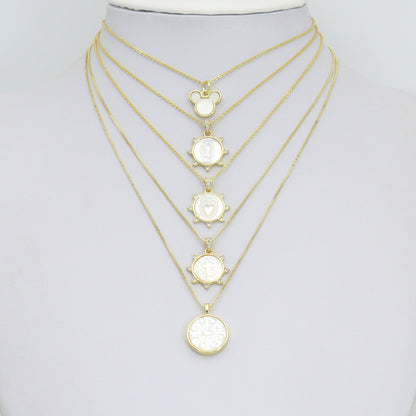 Gold Mother of Pearl Pendant Collection – Mouse Snowflake & Religious Designs, Sku#LX957