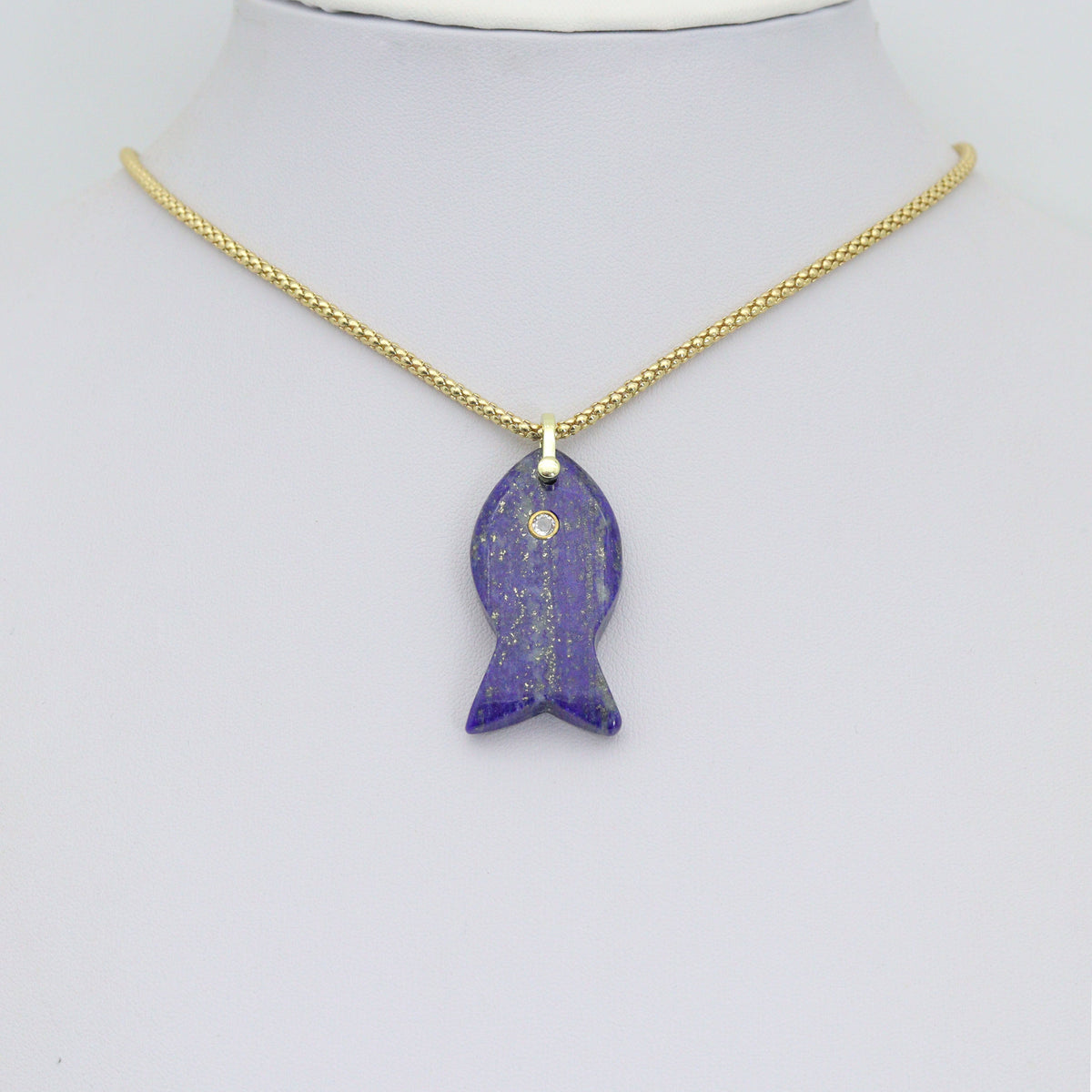 Naturul Gemstone Fish Charm Pendant, Sku#LY31
