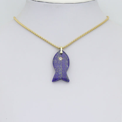 Naturul Gemstone Fish Charm Pendant, Sku#LY31