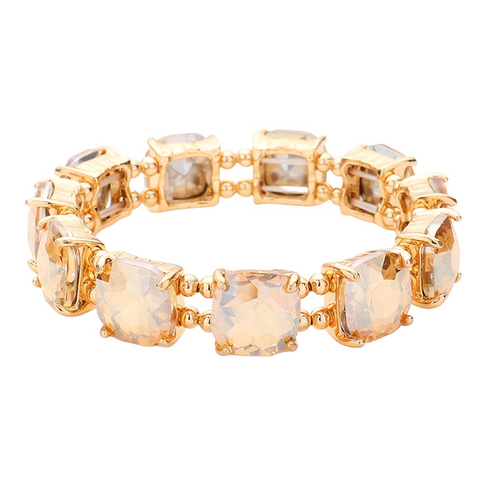 Women's Cushion Square Stone Stretch Evening Bracelet