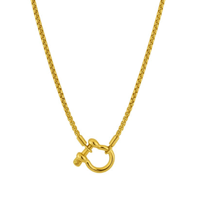 Lucky Lock Carabiner Necklace – Two-Tone Mixed Metal Horseshoe Pendant Chain