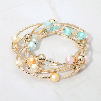 5PCS - Ball Metal Bar Beaded Stretch Multi Layered Bracelets