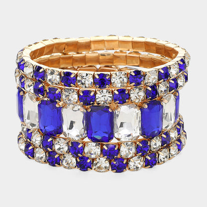 Women's 5Pcs Rectangle Round Stone Stretch Multi Layered Bracelets
