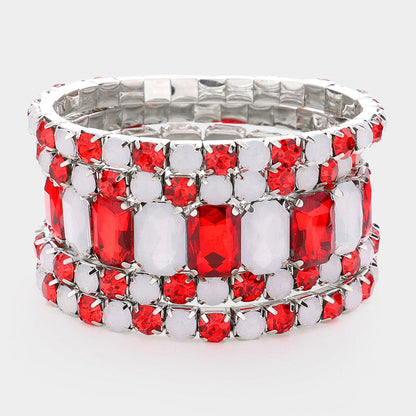 Women's 5Pcs Rectangle Round Stone Stretch Multi Layered Bracelets