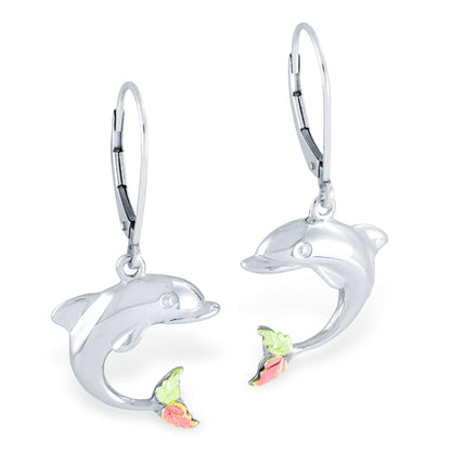Dolphin - Sterling Silver Black Hills Gold Earrings