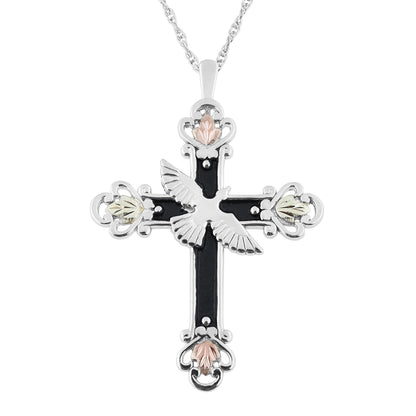 Antiqued Dove Cross - Sterling Silver Black Hills Gold Pendant