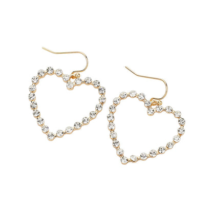 Stone Paved Open Heart Dangle Earrings