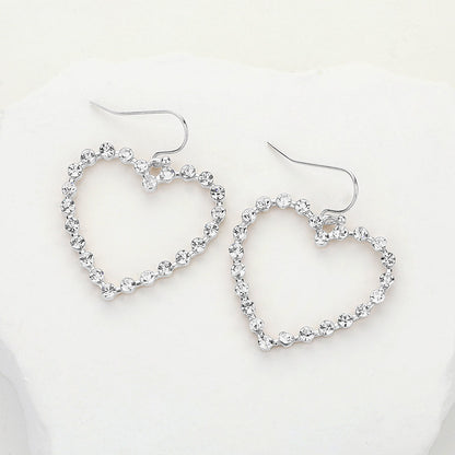 Stone Paved Open Heart Dangle Earrings