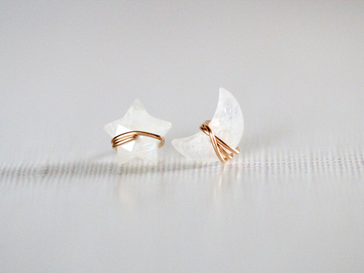 Moonbeam & Stardust Studs - Moonstone