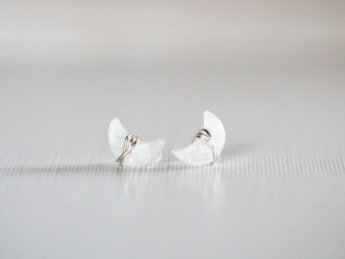 Moonbeam & Stardust Studs - Moonstone