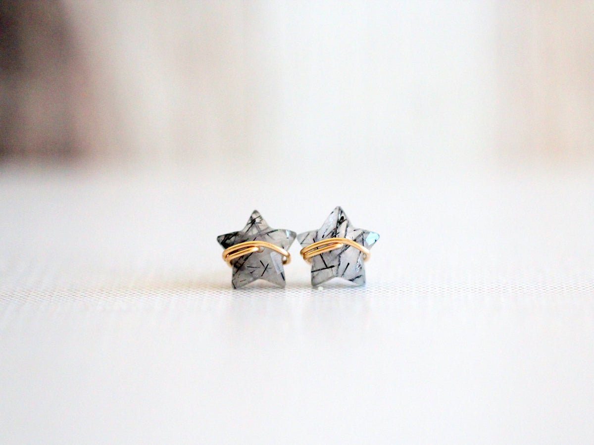 Moonbeam & Stardust Studs - Rutilated Quartz