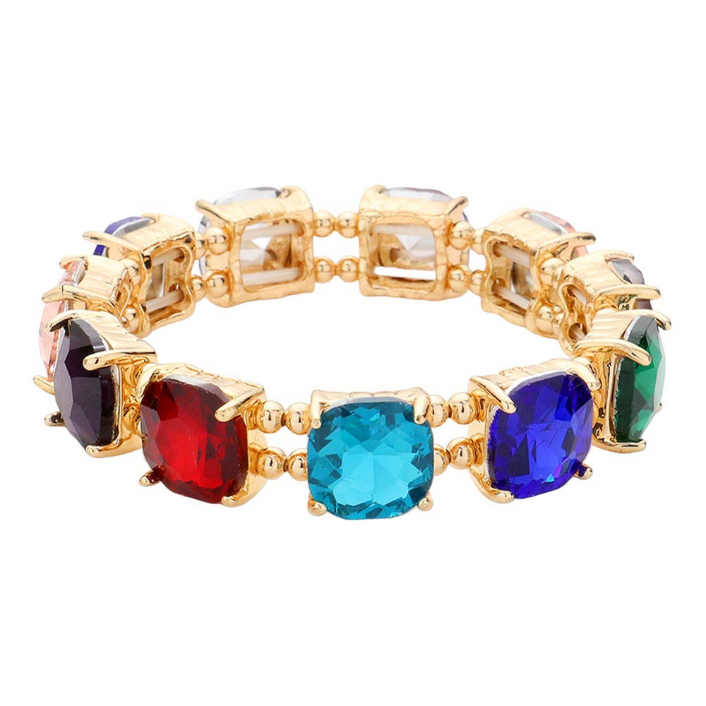 Women's Cushion Square Stone Stretch Evening Bracelet