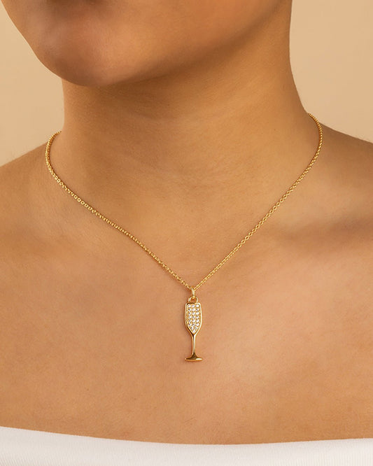 Pave CZ Champagne Flute Pendant