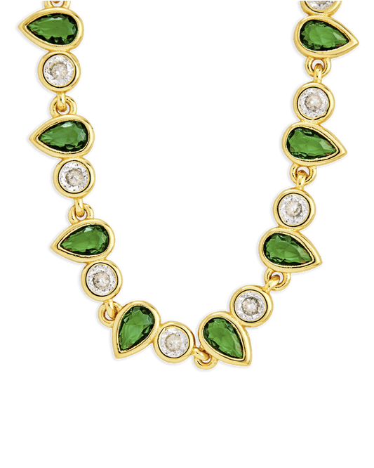 Emerald Pear & Round Cut Bezel CZ Tennis Necklace