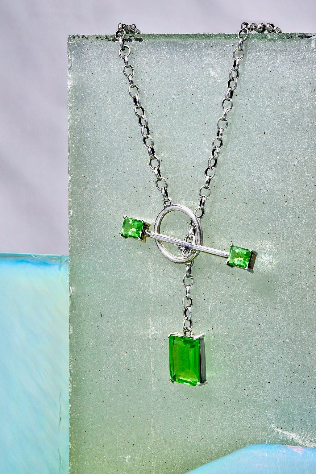 Gem Drop Toggle Necklace in Green Envy (Silver)