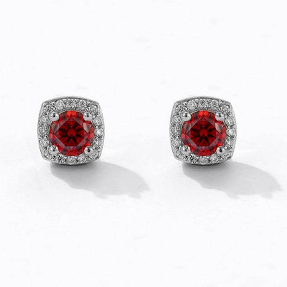 S925 Magnetic Multicolor Moissanite Square Halo Stud Earrings for Men Women,  0.5/1ct Round Cut, Inlaid Magnetic Earrings Non-Piercing Clip On Stud Earring