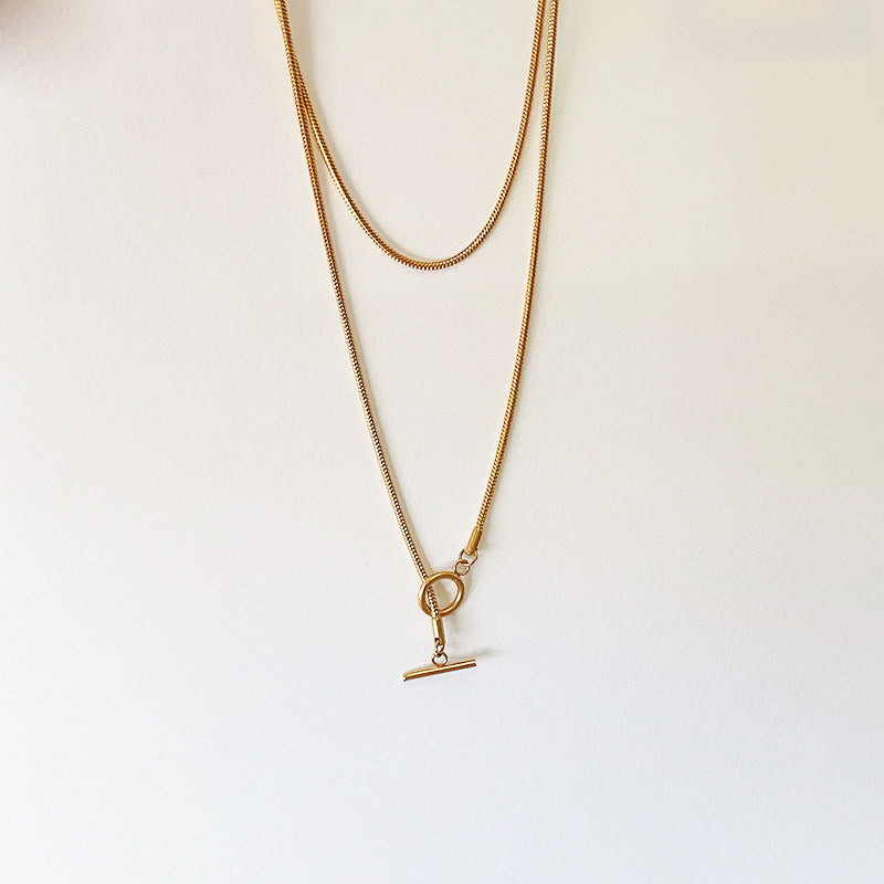 Titanium Steel Snake Bones Chain Necklace With Line Buckle Design European Style Hausofjb