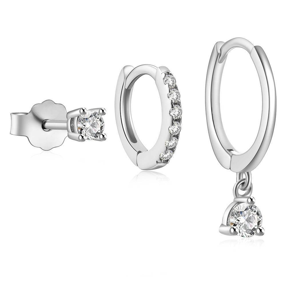 Stacking 3 Pieces Twinkle Charm LuxeHoop & Stud Earring Set with Zircon, 18k Gold Plated Ear Studs and Drops, Stacked Lobe Pretty Studs Cartilage Earrings